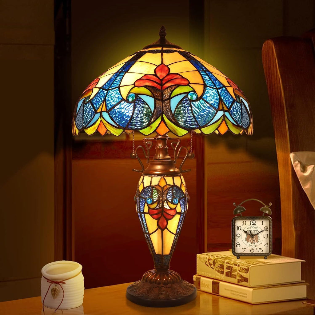 Tiffany Style Stained Glass Table Lamp by Von Alden