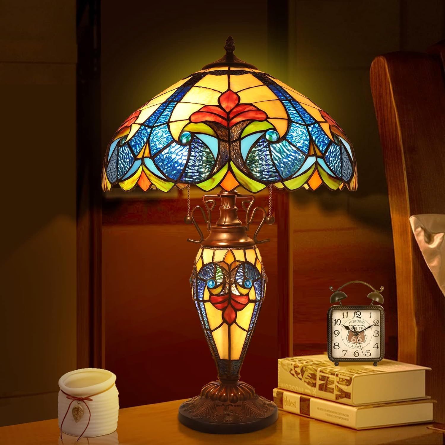 Tiffany Style Stained Glass Table Lamp by Von Alden