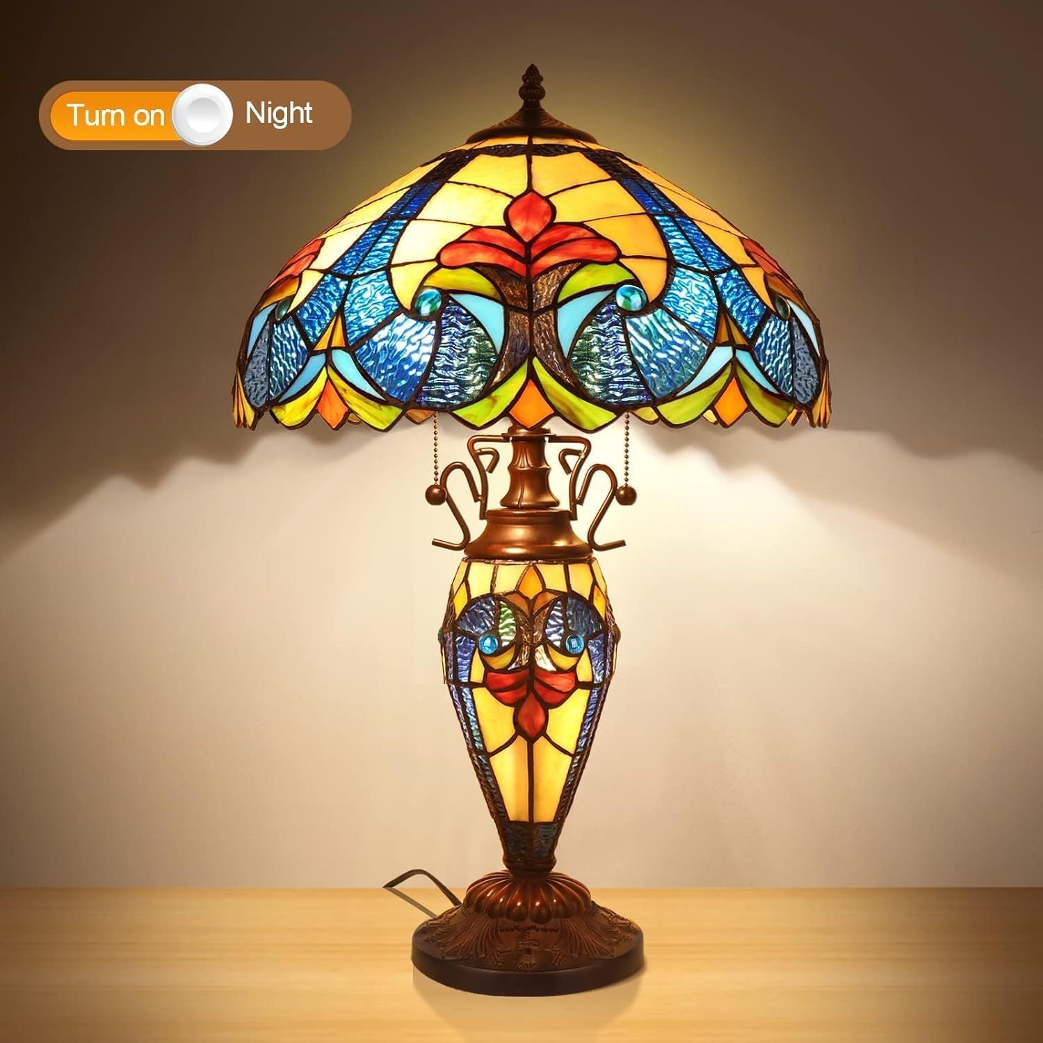 Tiffany Style Stained Glass Table Lamp by Von Alden