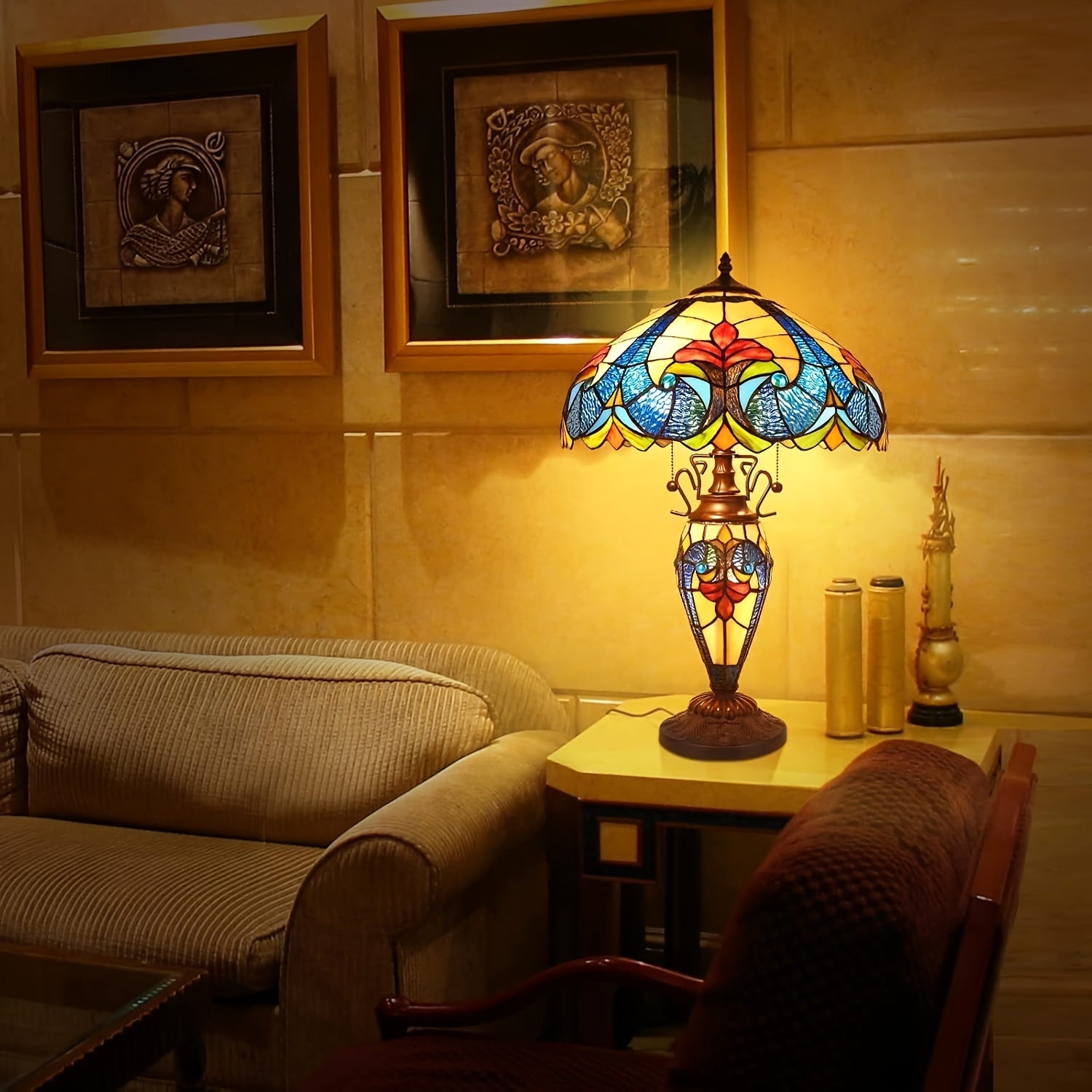 Tiffany Style Stained Glass Table Lamp by Von Alden