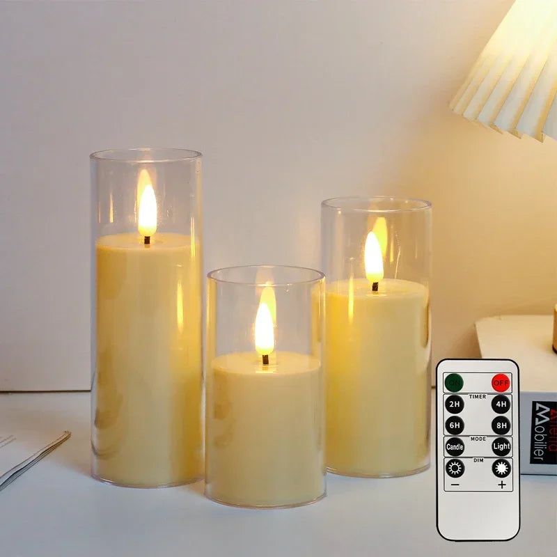 The Lami Clear Glass Flameless Pillar Candle Set