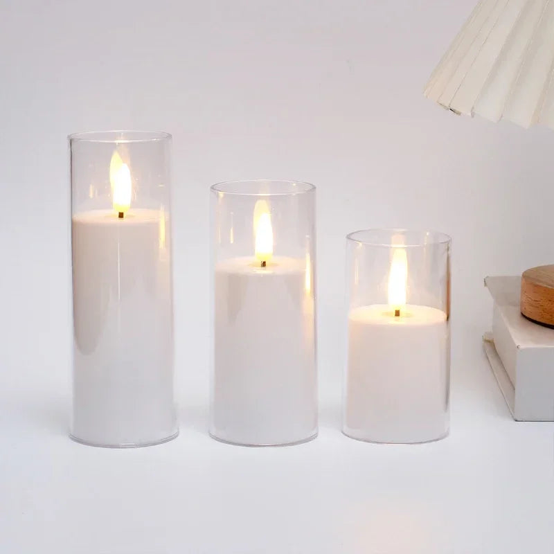 The Lami Clear Glass Flameless Pillar Candle Set