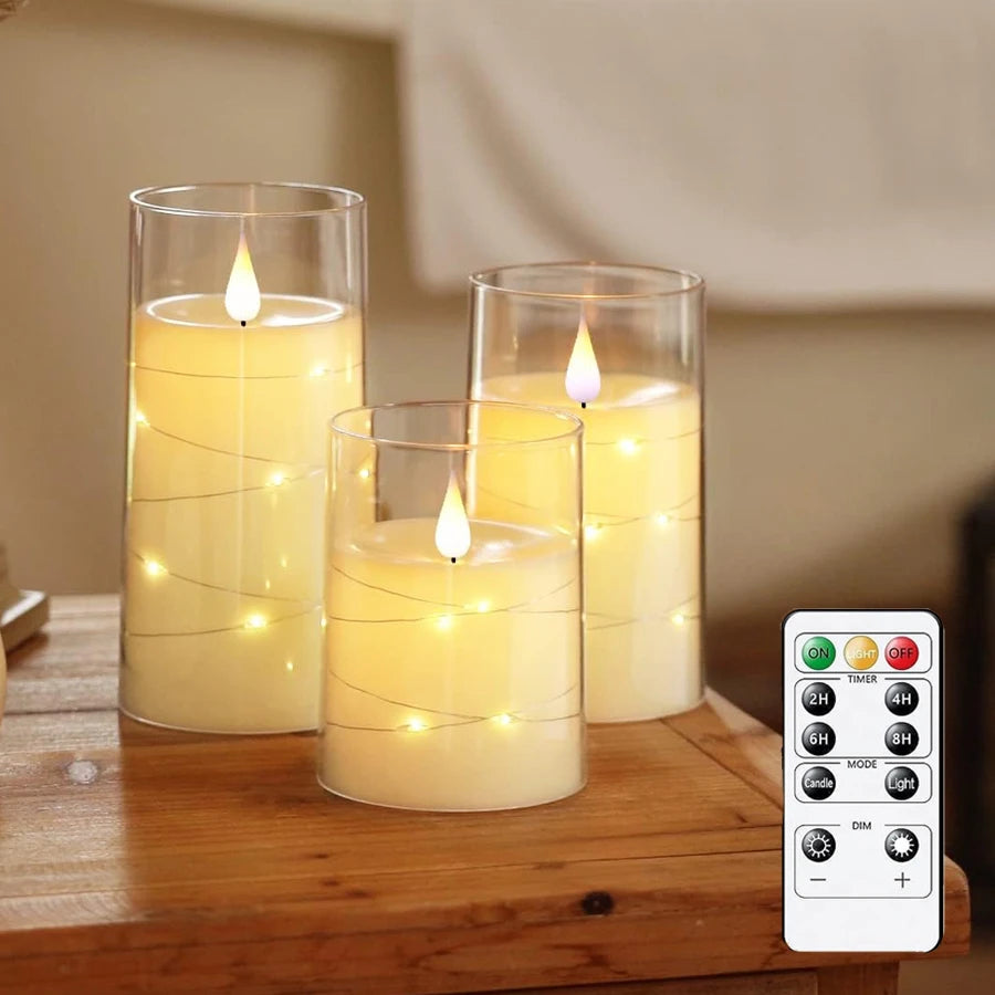 The Stella Star-Wrapped Flameless Pillar Candle Set