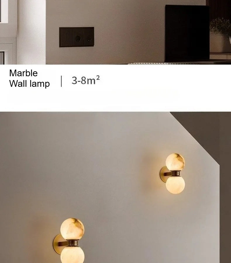 The Luna Alabaster Orb Wall Sconce, detail view