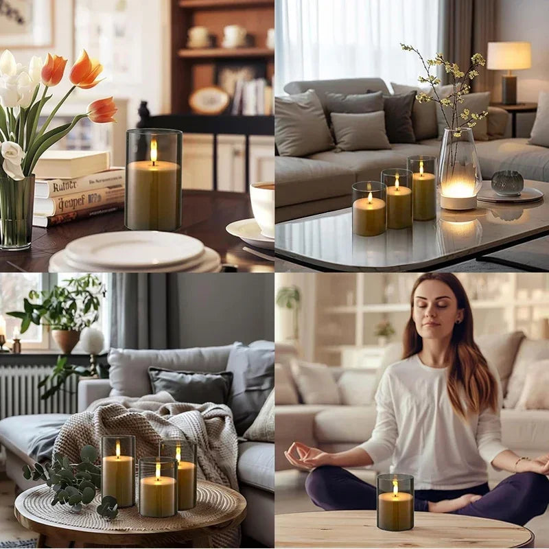 The Lami Clear Glass Flameless Pillar Candle Set