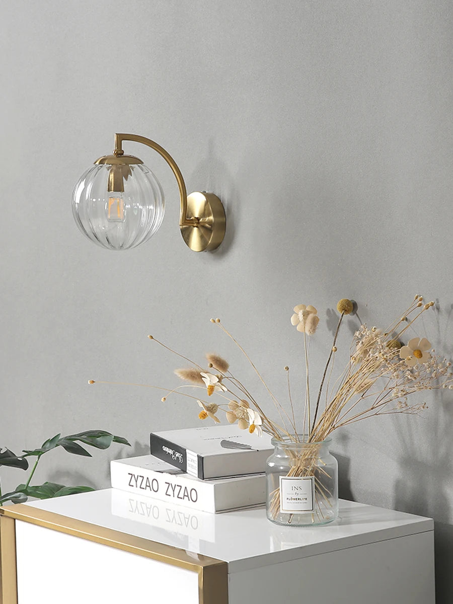 The Orwell Ribbed Globe Wall Sconce, detail view