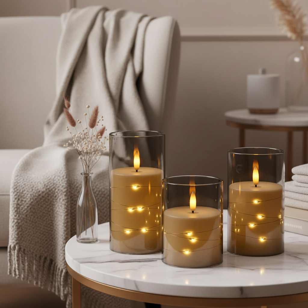 The Stella Star-Wrapped Flameless Pillar Candle Set