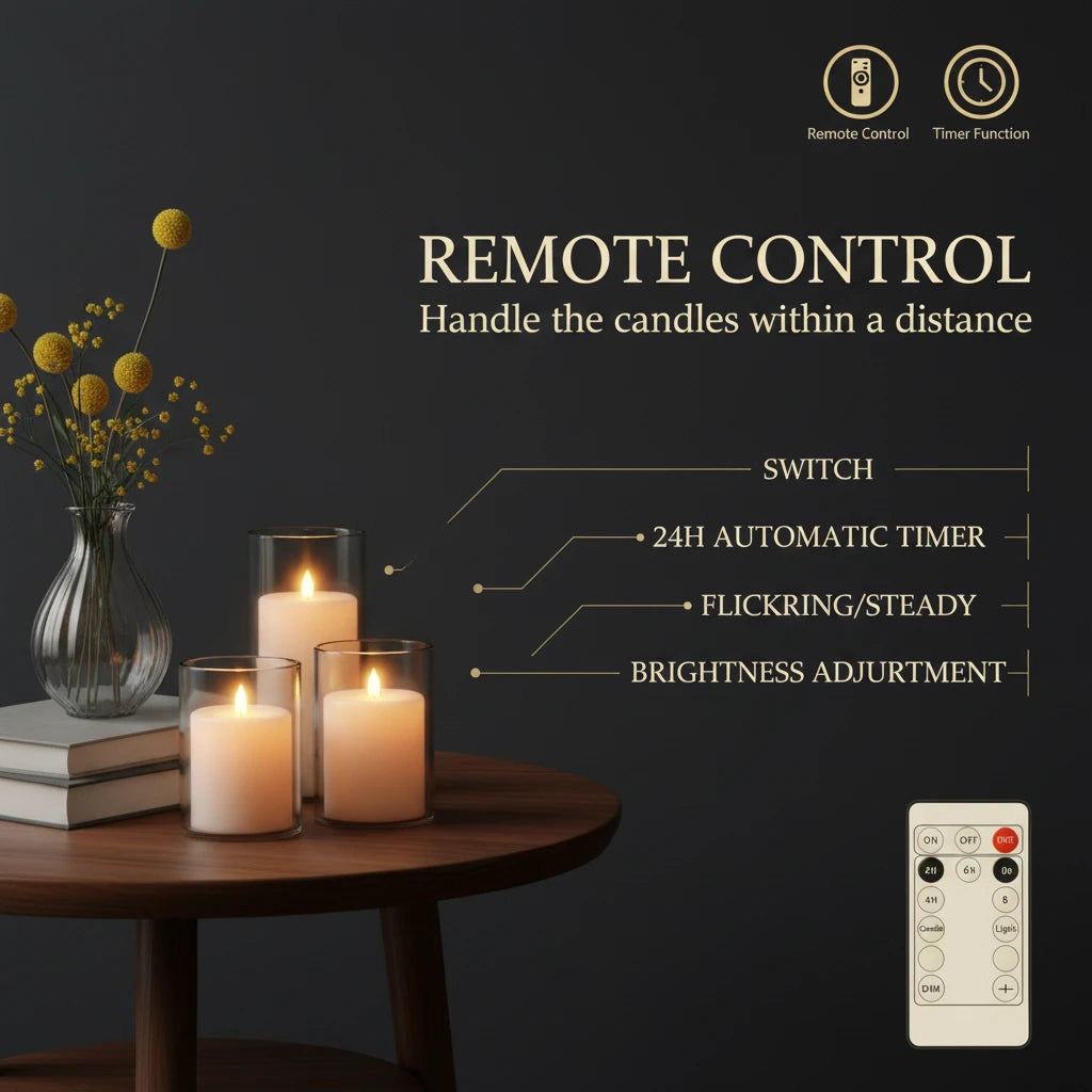 The Lami Clear Glass Flameless Pillar Candle Set