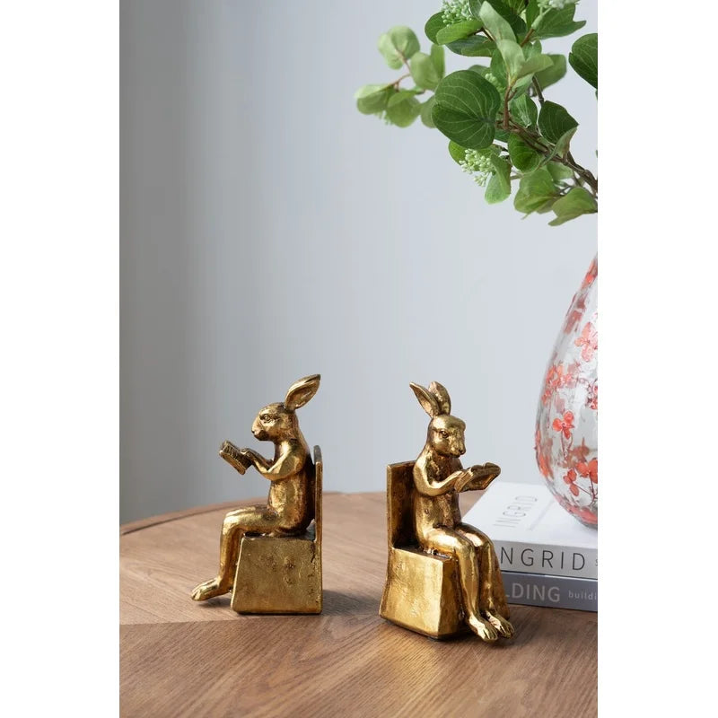 The Harrington Gold Rabbit Bookend Set