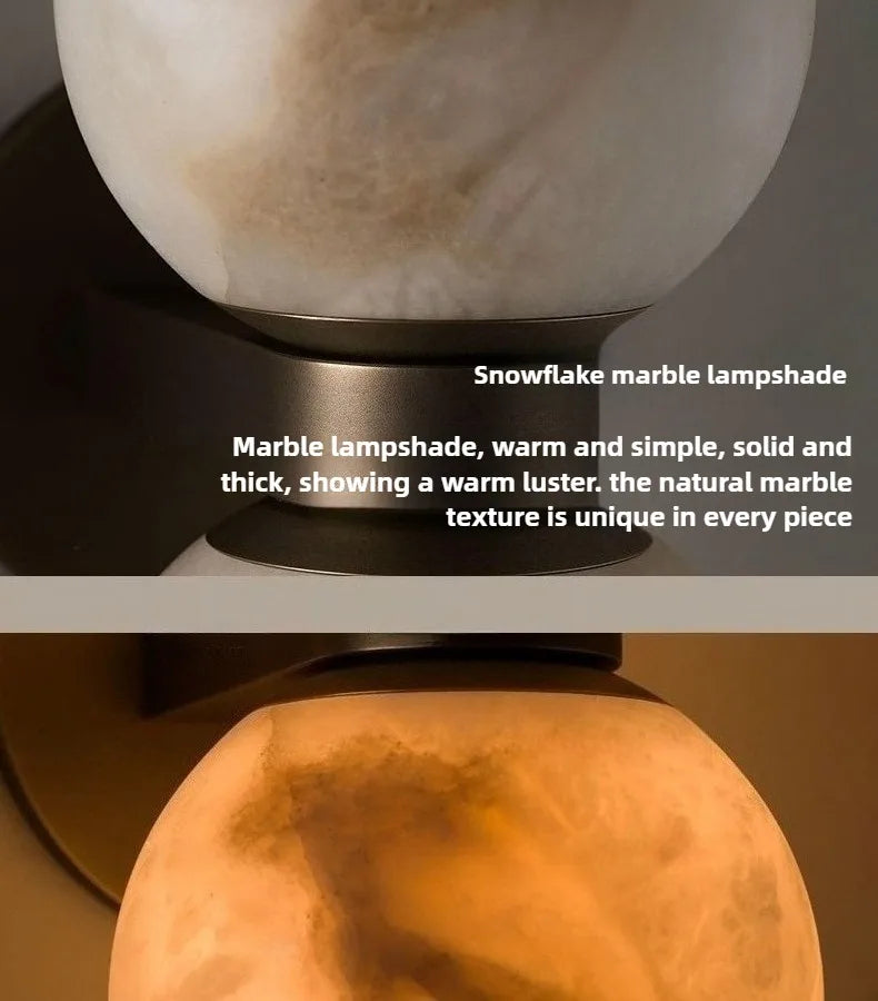 The Luna Alabaster Orb Wall Sconce, detail view