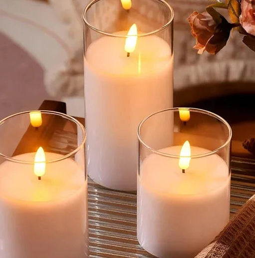 The Lami Clear Glass Flameless Pillar Candle Set