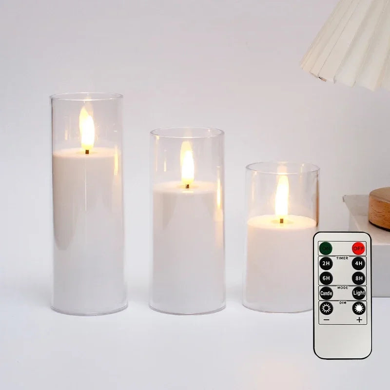 The Lami Clear Glass Flameless Pillar Candle Set