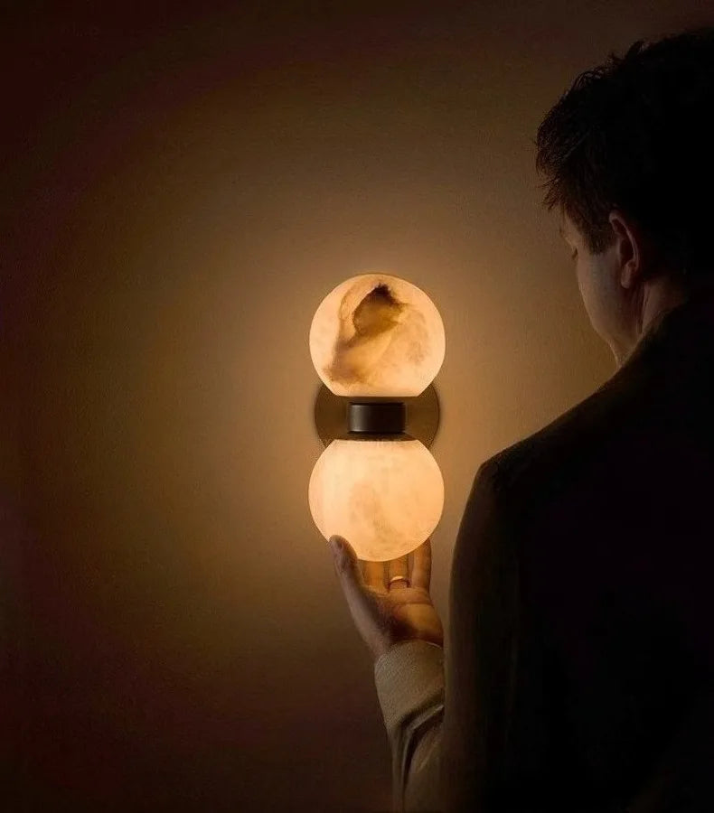 The Luna Alabaster Orb Wall Sconce, detail view