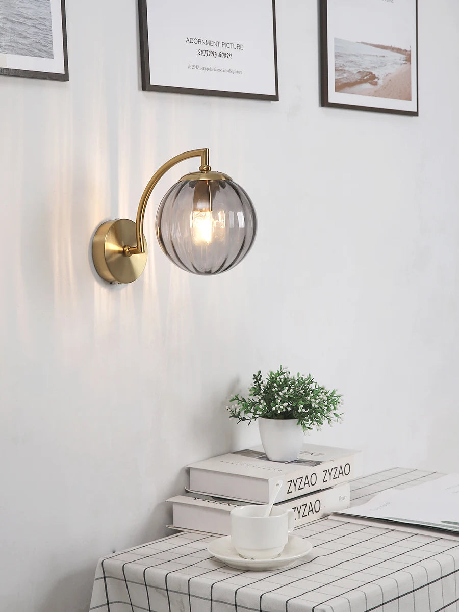 The Orwell Ribbed Globe Wall Sconce, detail view