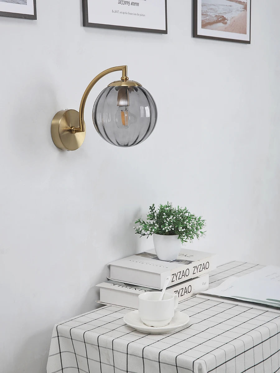 The Orwell Ribbed Globe Wall Sconce, detail view