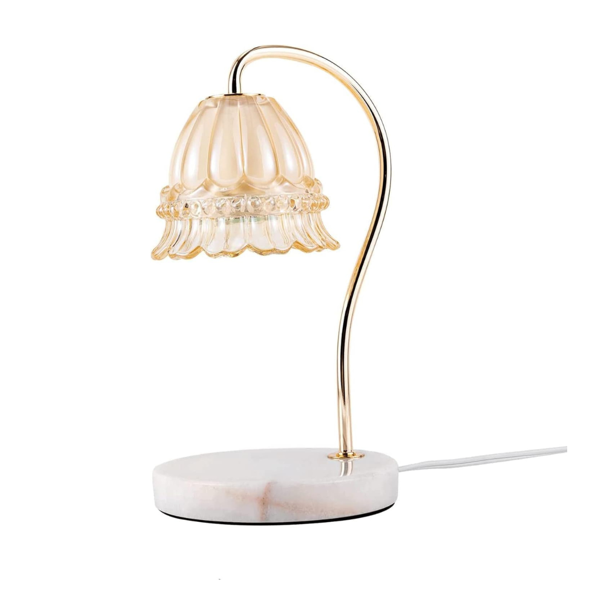 Candle warming lamp Fleur Marble Edition — arched gold stem scalloped glass shade solid marble base — Von Alden