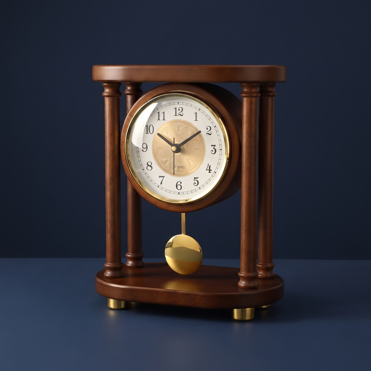 Solid wood desk clock, studio product shot, Von Alden
