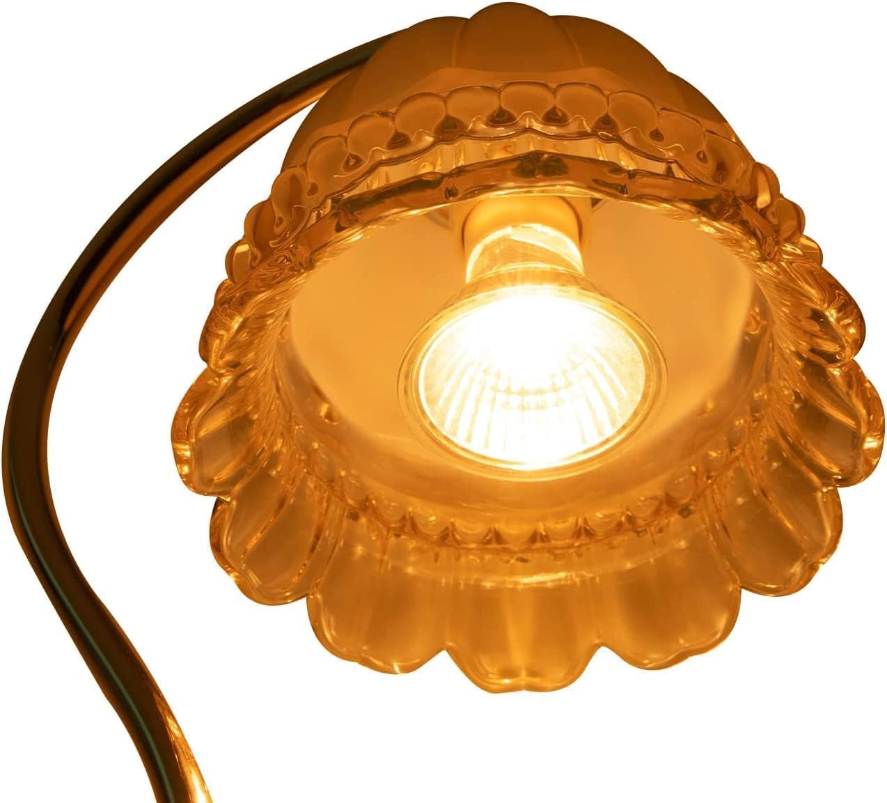 Detail of 3kg solid white marble base and arched gold stem — Von Alden Fleur candle warming lamp